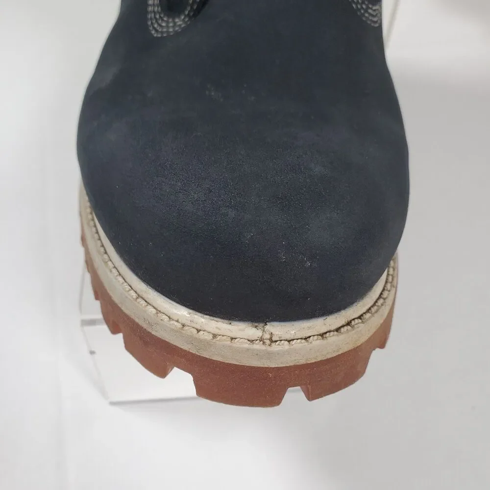 Timberland Men’s Premium 6-Inch Waterproof Boots 8.5M Navy Nubuck White Collar - Picture 6 of 16